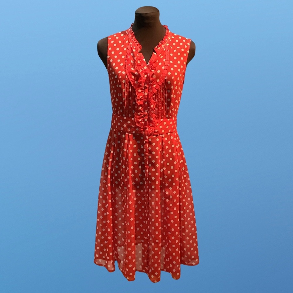 Red Polka-Dot Sheer Romantic Retro Spring Dress By Chatelaine XS